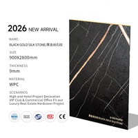 Panel de Pared WPC con Efecto Mármol Negro Dorado de Lujo, Colección de Vetas Blancas y Negras de 9 mm, Revestimiento de Pared Interior Impermeable e Ignífugo