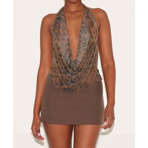 Top Halter de Malla Marrón Estampado de Alta Calidad para Mujer, Estilo Casual OEM - Product Image 1