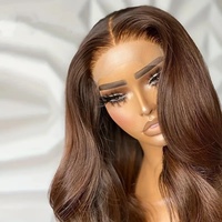 Perruque longue ondulée marron avec dentelle frontale pour femme, avec fonction de changement de coiffure
