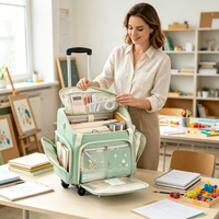 Sac à outils à roulettes personnalisé grande capacité en tissu Oxford 600D, multi-poches, sac à roulettes pour enseignant avec roues et bandoulière
