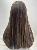 Perruque Casher Transparente en Dentelle Suisse HD, Lisse, Densité 130%, Brun Foncé Naturel avec Mèches, Sans Colle, Sheitel pour Femmes Blanches