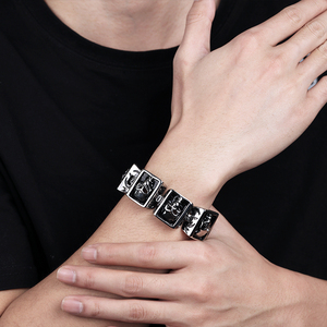 Acero inoxidable de los hombres cráneo Biker joyería Hip-hop Punk forma cuadrada esqueleto cráneo patrón hombres fundido pulsera - Product Image 6