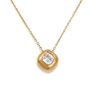 Collana con Ciondolo in Acciaio Inossidabile con Cornice Ovale e Zirconi, Charm a Cuore, Fiore e Rettangolo in Acciaio al Titanio, Catena Sottile, Gioielli Moda Donna - Product Image 4