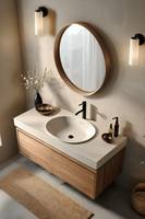 Meubles de salle de bain de luxe avec dessus en marbre |   Ensemble lavabo et colonne pour la rénovation des salles de bain d'hôtels et de villas