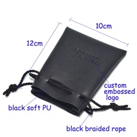 Pochette à bijoux en cuir PU personnalisée, pochette à bijoux en PU noir avec logo en relief