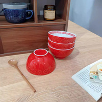 Bol à riz et soupe en céramique sous glaçure, motif chat surpris de style japonais, mignon, compatible micro-ondes, fabriqué en Chine, pour la maison