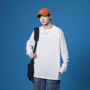 T-shirt Unisex in cotone 100% pesante a manica lunga a tinta unita con Logo personalizzato ricamo Unisex oversize adatto a uomo e donna - Product Image 1