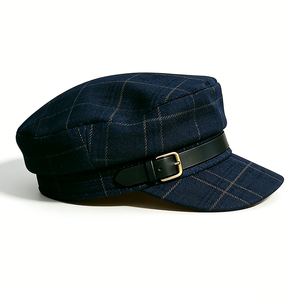Gorra Newsboy Negra a Cuadros Personalizada, Estilo Boina Vintage con Hebilla de Cuero Ajustable, Gorra Newsboy Personalizada - Product Image 3