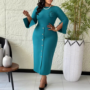 Trendy Spring Dresses Women Casual Lady Elegant O-Neck <b>Hip</b> Warp Ladies Office Dresses African Dresses <b>for</b> Women With Flower - Product Image 5