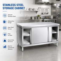Table de travail commerciale en acier inoxydable avec armoire et portes coulissantes pour cuisine de restaurant et hôtel