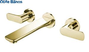 Guangdong Salle de bain 3 trous Vieux montage <span class=keywords><strong>mural</strong></span> Robinets de lavabo de salle de bain Mélangeur de lavabo dissimulé en or brossé Robinet chaud et froid - Product Image 4