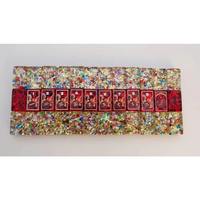 Édition Limitée – Jeu de Mahjong Américain en Acrylique avec Confettis Rouge et Or, Peint à la Main, Motif Floral Festif, 160 Pions – Jeu de Fête et de Festival