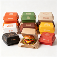 Boîte à hamburger en papier kraft écologique et résistante, avec impression personnalisée en relief, pour restaurants à emporter (vente en gros)