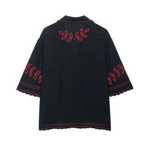 Taop & ZA 2025ฤดูร้อนใหม่เสื้อเชิ๊ตแขนสั้นย้อนยุคมีปกทรงหลวมปักสีตัดกันเสื้อ<span class=keywords><strong>ขอบ</strong></span><span class=keywords><strong>หยัก</strong></span>แขนสั้นมีรู5107071 5107072 - Product Image 2