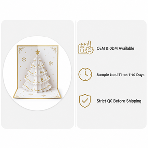 Tarjeta de Navidad 3D Pop-up con Diseño Original ZS-PC0279, Árbol de Navidad de Cristal Blanco, Papel Cortado con Láser y Detalles en Dorado - Product Image 5