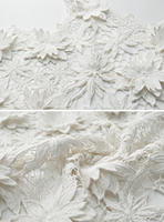 Tissu en dentelle de maille 100% polyester blanc respirant avec broderie florale 3D pour robes de mariée et de demoiselles d'honneur