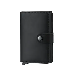 วินเทจหนัง PU กระเป๋าสตางค์ผู้ถือบัตรเครดิตกระเป๋าสตางค์เหล็ก rfid กระเป๋าสตางค์ผู้ถือบัตร id แบบพับเก็บได้กระเป๋าสตางค์ rfid บล็อกเกอร์พร้อมกล่องของขวัญ
