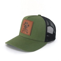 Venta al por mayor personalizado parche de cuero al aire libre hombres deportes verde táctico pesca caza senderismo 5 paneles béisbol camión camionero gorras