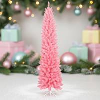 Sapin de Noël artificiel rose pré-éclairé de 2,1 m avec LED, décorations intérieures de haute qualité, support métallique écologique, 100 lumières LED, lumière chaude