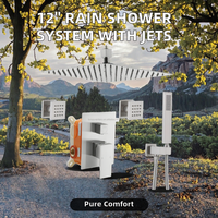 Système de douche thermostatique en laiton chromé poli avec tête de douche carrée à montage au plafond, mitigeur à poignée unique et cartouche céramique, design moderne