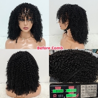 Promotion 54$ Letsfly Perruques Afro Bouclées Complètes avec Frange 320 Grammes 14 Pouces F-936 Cheveux Humains Naturels Vente en Gros Nouveau Style Perruques Sans Lacet