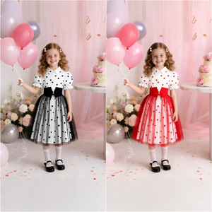 Abito da <span class=keywords><strong>bambina</strong></span> senza maniche con stampa in pizzo, gonna in denim a trapezio al ginocchio, in tessuto traspirante ed ecologico - Product Image 1