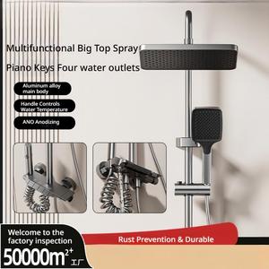 Ensemble de douche mural gris anthracite économique, avec robinet mitigeur bain-douche à jet pluie et commandes à touches piano, système complet - Product Image 6