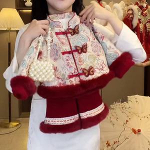 Girls Chinese Style Winter Hanfu Outfit Thickening New Year Clothing With Pearl Bag - Product Image 1