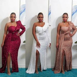 فساتين سهرة أنيقة أفريقية رسمية بترتر بكتف واحد فستان طويل لامع للحفلات بطول الأرض - Product Image 2