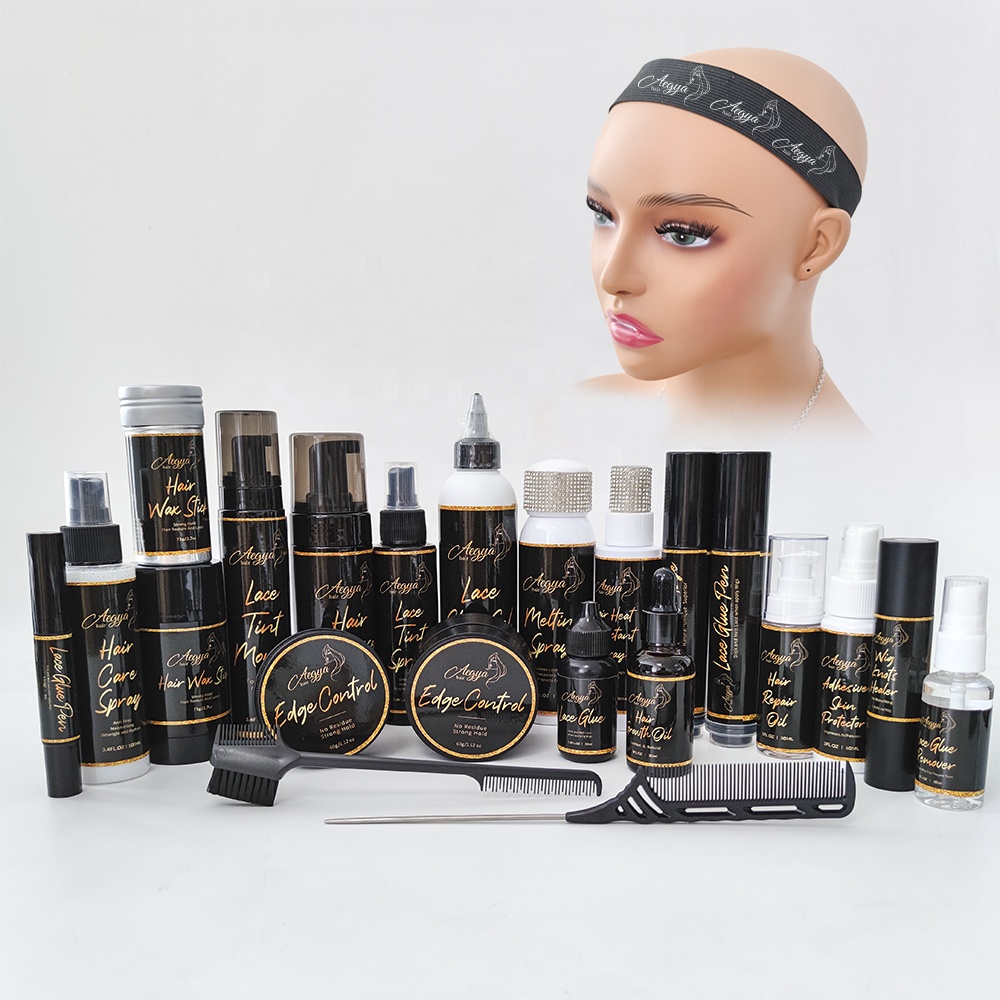 Новая черная бутылка под заказ коробки для установки париков Фирменная Этикетка Комплект кружевных париков водонепроницаемая упаковка для оттенка волос спрей контроль краев кружевной клей