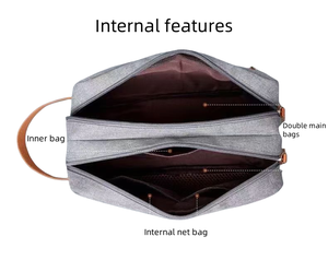 Borsa da barba da viaggio ecologica per uomo di grande capacità alla moda in pelle e tela con motivo Logo con chiusura a cerniera - Product Image 3