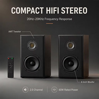 Système d'enceintes d'ordinateur 2.0 actives 60W 4' avec subwoofer en bois, filaire et sans fil BT5.3 pour Home Cinéma, Studio, Moniteur, Téléphone