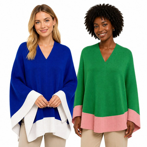 <span class=keywords><strong>Cardigan</strong></span> Poncho da Donna Personalizzato OEM ODM <span class=keywords><strong>con</strong></span> Blocchi di Colore <span class=keywords><strong>a</strong></span> Contrasto, Maglione Oversize <span class=keywords><strong>con</strong></span> Scollo <span class=keywords><strong>a</strong></span> V, Sciarpa Avvolgente Aperta sul Davanti - Product Image 1