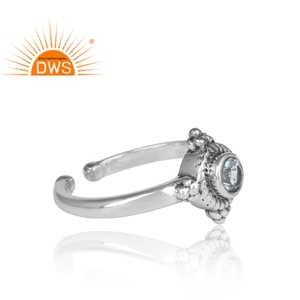 Impresionante anillo de Topacio Azul fabricante de joyas de piedras preciosas hecho a mano plata antigua 925 anillo de Mujer Colección Vintage - Product Image 6