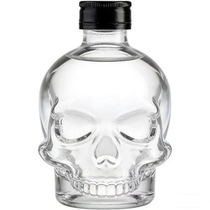 Bouteille en verre transparent en forme de tête de crâne en cristal Econle avec bouchon en liège et impression sérigraphiée pour brandy, tequila, vin - Product Image 3
