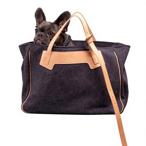 Sac de transport pour chien en toile imperméable de luxe, doublure en coton, poignées en cuir véritable, sangles réglables, fond amovible, portable - Product Image 4