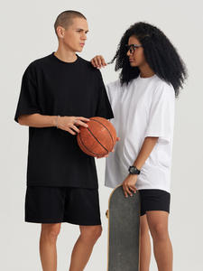 260G 100% Cotton Double Yarn Large Shoulder Candy Color Cross-Border Loose Solid <b>T</b>-<b>Shirt</b> for Teenagers Double Yarn Pure Cotton - Product Image 2