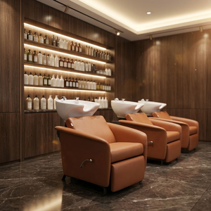Fauteuil de lavage de luxe marron réglable sur mesure pour salon de coiffure avec bac en céramique intégré - Product Image 3