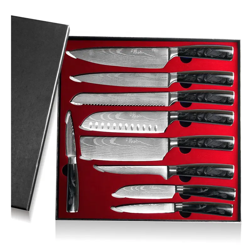 Vendite calde 9 pezzi manico di colore nero 7cr17 acciaio inossidabile disossamento multiuso affettare set di coltelli da cucina di migliore qualità