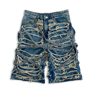 DiZNEW Vente en gros de vêtements de rue, logo personnalisé, <span class=keywords><strong>jeans</strong></span> surdimensionnés vintage délavés à l'acide, <span class=keywords><strong>jeans</strong></span> courts en denim, vente en gros - Product Image 1