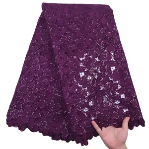 2163批发新设计的Guipure蕾丝花边面料非洲5码紫色绳蕾丝面料用于服装销售