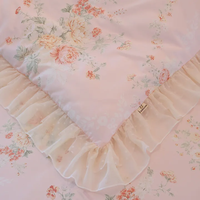 Parure de lit 4 pièces en coton rose pastoral de luxe, style princesse, avec jupe de lit à volants et taies d'oreiller