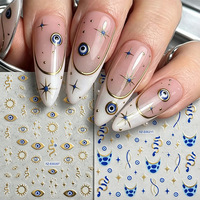 Autocollants 3D bronzants pour ongles, motif œil bleu et serpent, lignes abstraites françaises, étoiles, décorations auto-adhésives pour manucure