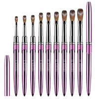 Pinceau à ongles professionnel de luxe de haute qualité 100% pur Kolinsky Sable avec manche en métal, kit de manucure ovale ombré personnalisé