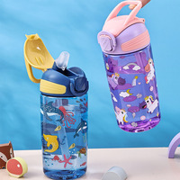 Bouteille d'eau en plastique écologique et réutilisable de 500 ml (17 oz) pour étudiantes - Bec verseur et poignée en forme de dessin animé pour la salle de sport