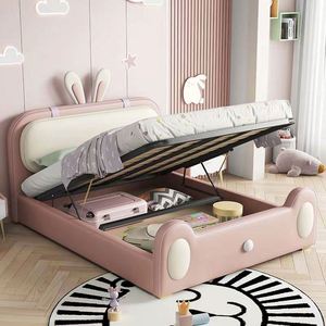 Lit de Jour Princesse Lapin Mignon en Bois Massif, Confortable et Moderne, Meuble de Chambre de Luxe pour Filles avec Revêtement en Coton - Product Image 1