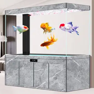 Set tangki ikan kapasitas besar, dengan kabinet Filter dasar kaca HD tangki ikan besar akuarium persegi panjang dengan lampu Led