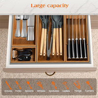 Organizador de Cajones de Bambú, Juego de 4 Piezas, Carbonizado, Antideslizante, Extra Profundo, Bandeja de Almacenamiento de Cubiertos para Cocina, Porta Cuchillos
