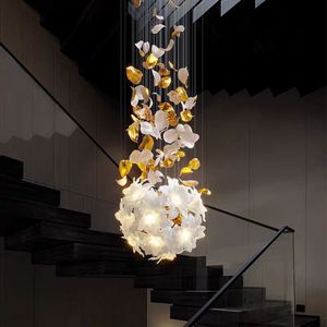 Lámpara Colgante Larga de Cerámica con Flores, Personalizada, de Cobre, <span class=keywords><strong>para</strong></span> Escaleras de Villa, Comedor, Restaurante - Product Image 4