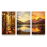 Peinture à l'huile sur toile peinte à la main, 3 panneaux, grand coucher de soleil doré, texture épaisse, couteau à palette, triptyque, art pour la décoration du salon